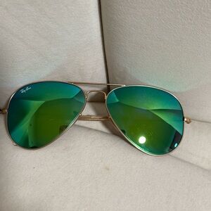 Ray-Ban Gold Frame Sunglasses with Green Lenses